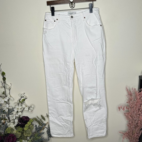 ABERCROMBIE & FITCH Ankle Straight Ultra High Rise Curve Love Jeans White {J52} - Picture 3 of 6